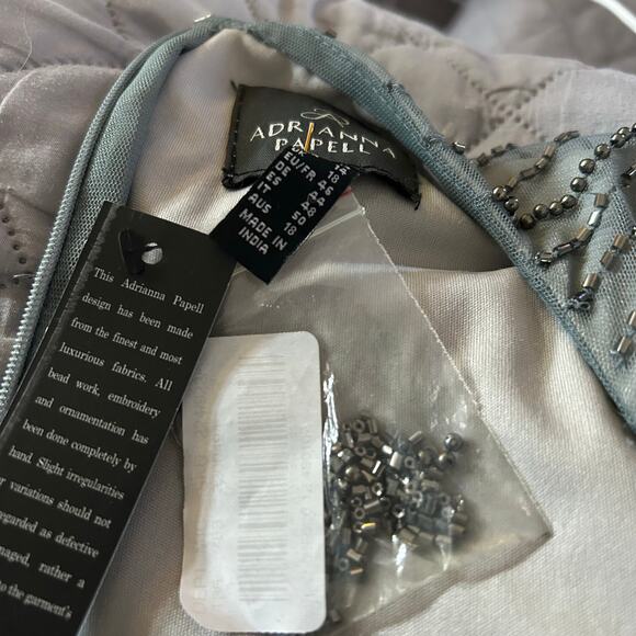 Adrianna Papell Silver Blue Beaded Mesh Formal Gown Size 12 - Picture 4 of 9